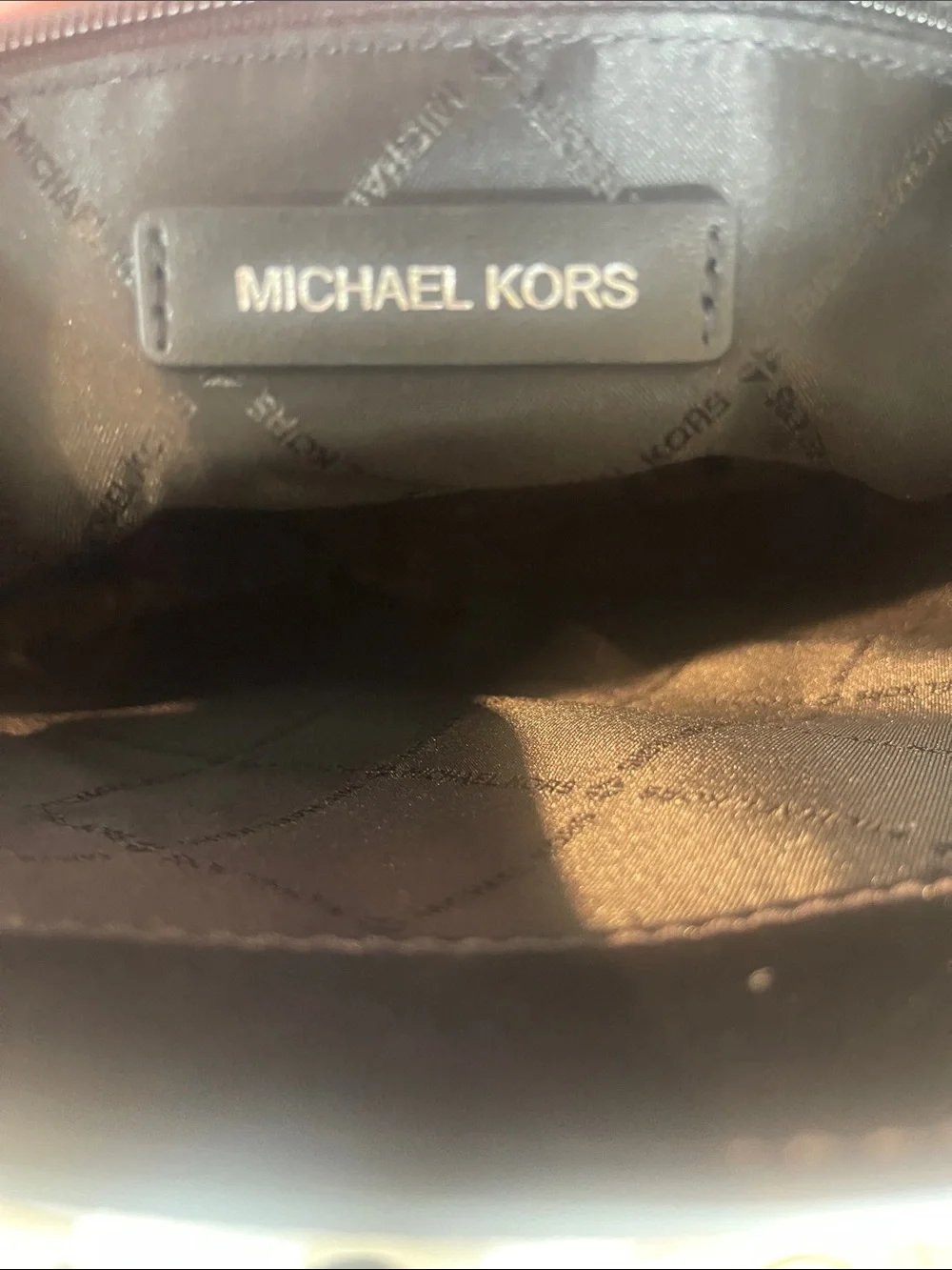 Michael Kors Black MK Logo Pattern Backpack , Size Medium.